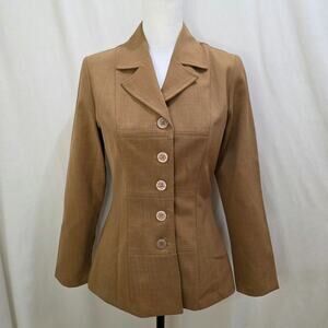 Propose Vintage 90s Structured Fitted Button-down Jacket, Brown, Size Small